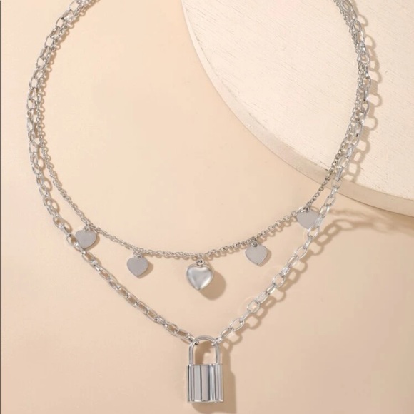 Padlock & Heart charms chain link layered necklace - Picture 6 of 6